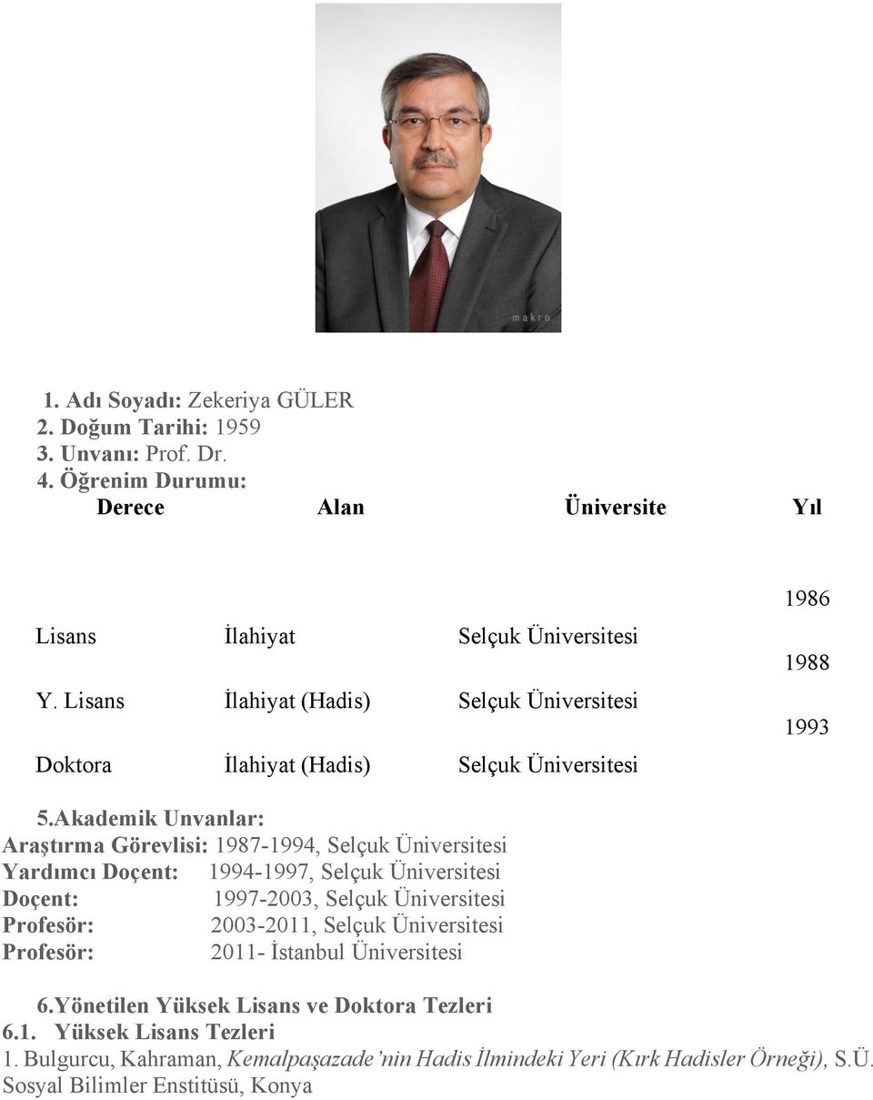 Akademik Unvanlar: Araştırma Görevlisi: 1987-1994, Selçuk Üniversitesi Yardımcı Doçent: 1994-1997, Selçuk Üniversitesi Doçent: 1997-2003, Selçuk Üniversitesi Profesör: