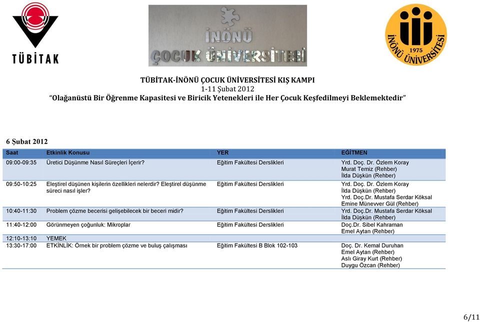 Dr. Özlem Koray İlda Düşkün (Rehber) Yrd. Doç.Dr. Mustafa Serdar Köksal Emine Münevver Gül (Rehber) 10:40-11:30 Problem çözme becerisi gelişebilecek bir beceri midir?