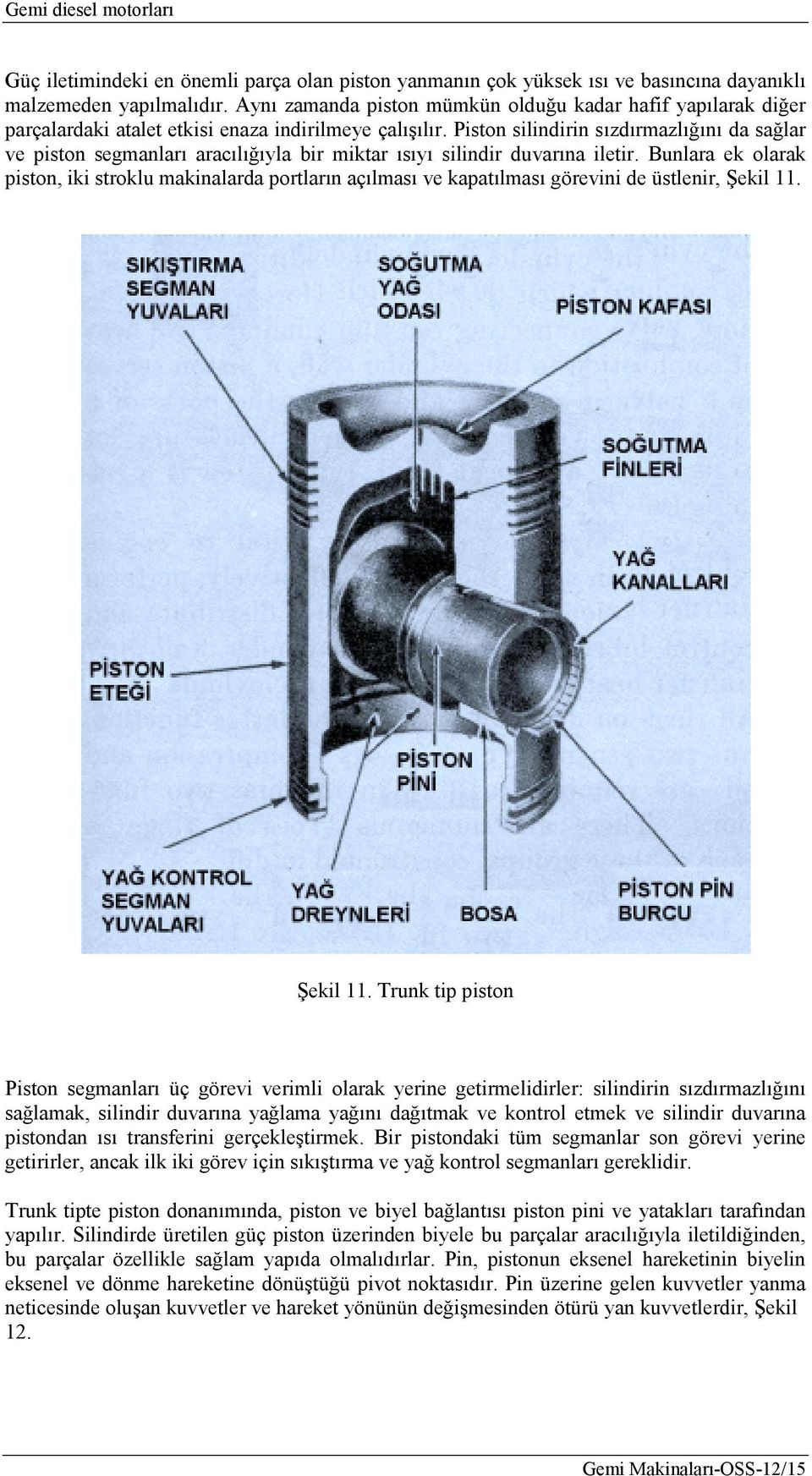 Piston silindirin sızdırmazlığını da sağlar ve piston segmanları aracılığıyla bir miktar ısıyı silindir duvarına iletir.