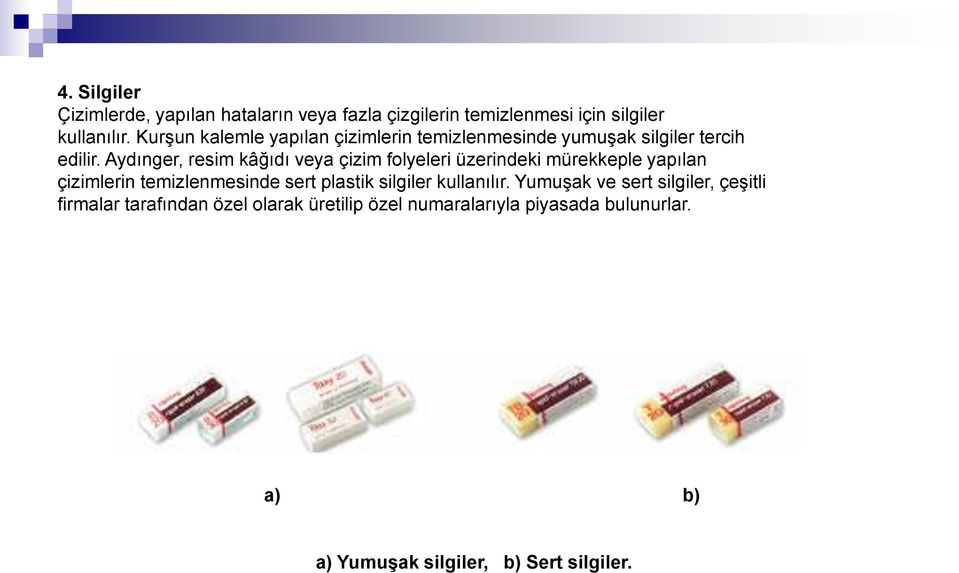 Aydınger, resim kâğıdı veya çizim folyeleri üzerindeki mürekkeple yapılan çizimlerin temizlenmesinde sert plastik