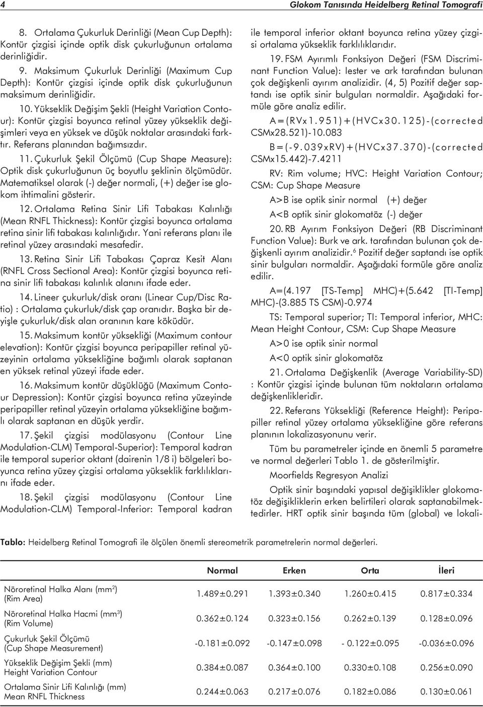 Yükseklik Değişim Şekli (Height Variation Contour): Kontür çizgisi boyunca retinal yüzey yükseklik değişimleri veya en yüksek ve düşük noktalar arasındaki farktır. Referans planından bağımsızdır. 11.