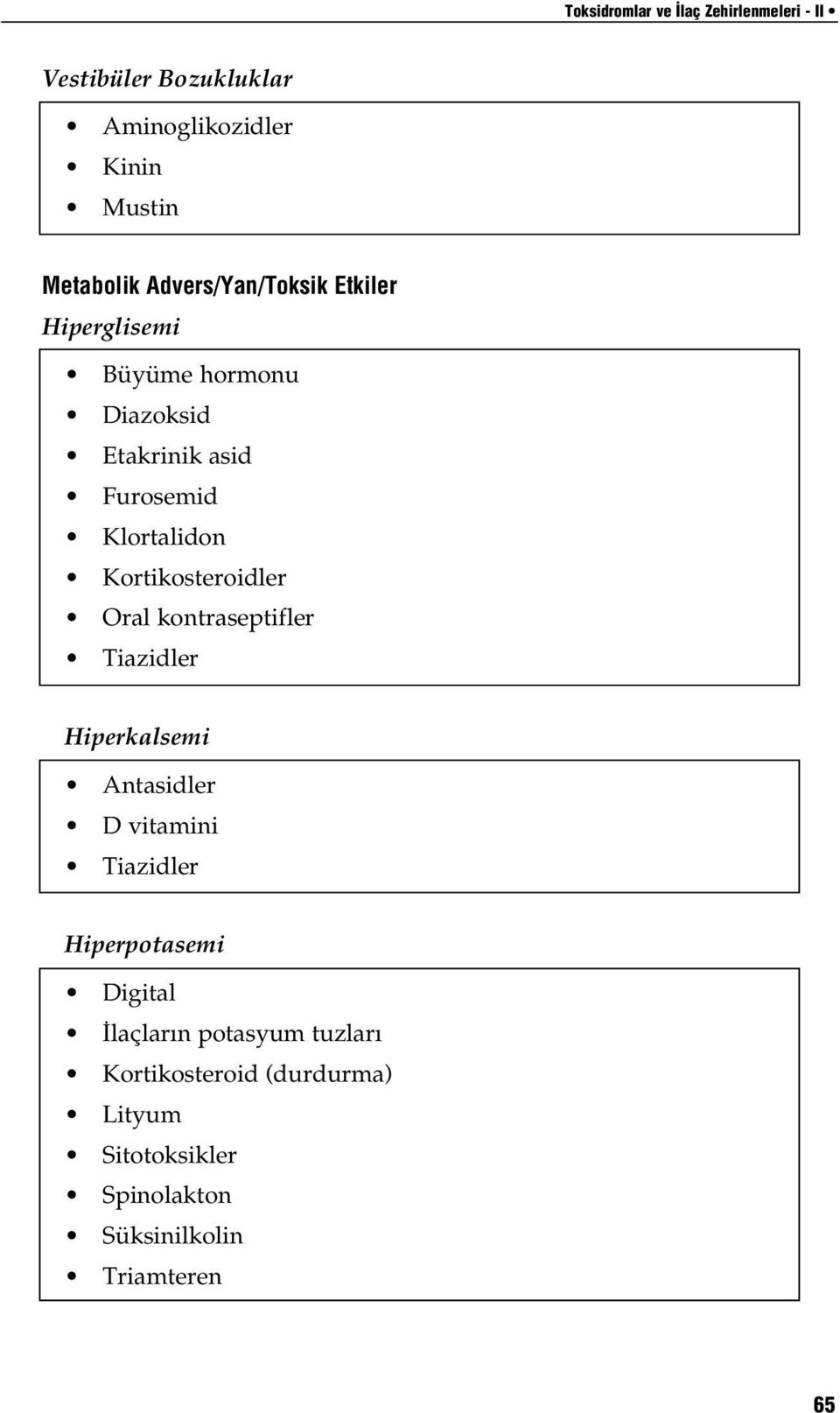 Kortikosteroidler Oral kontraseptifler Tiazidler Hiperkalsemi Antasidler D vitamini Tiazidler Hiperpotasemi