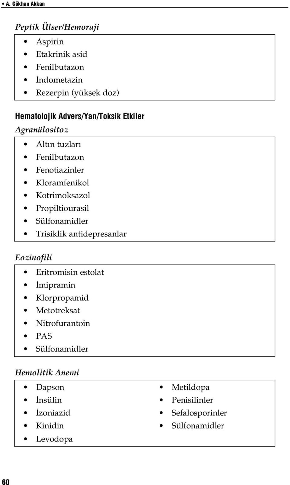 Sülfonamidler Trisiklik antidepresanlar Eozinofili Eritromisin estolat İmipramin Klorpropamid Metotreksat Nitrofurantoin PAS