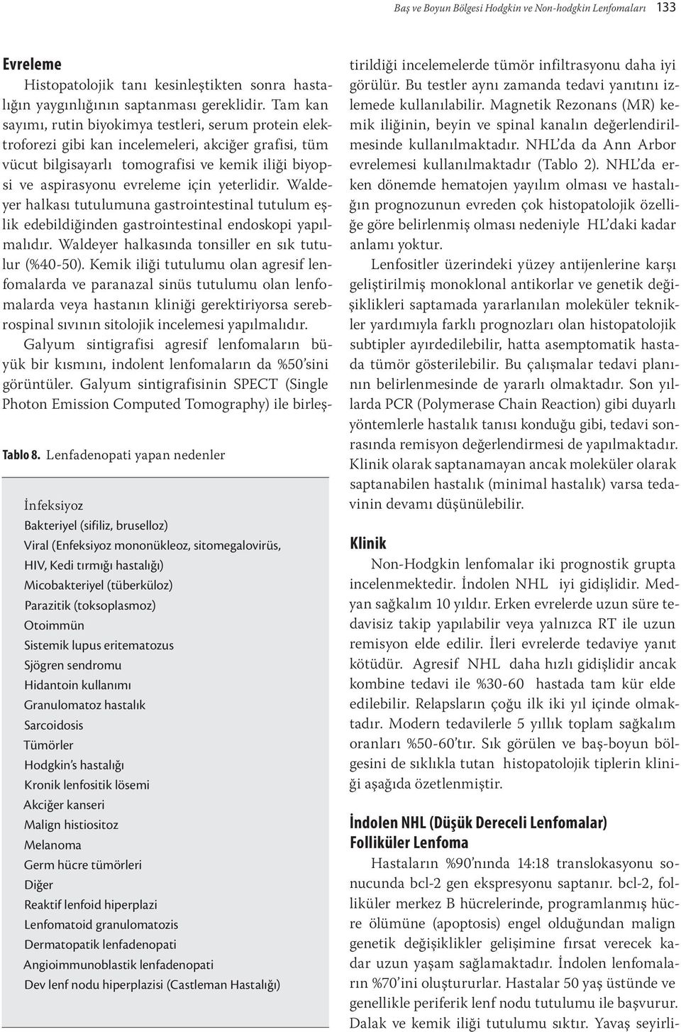 (toksoplasmoz) Otoimmün Sistemik lupus eritematozus Sjögren sendromu Hidantoin kullanımı Granulomatoz hastalık Sarcoidosis Tümörler Hodgkin s hastalığı Kronik lenfositik lösemi Akciğer kanseri Malign