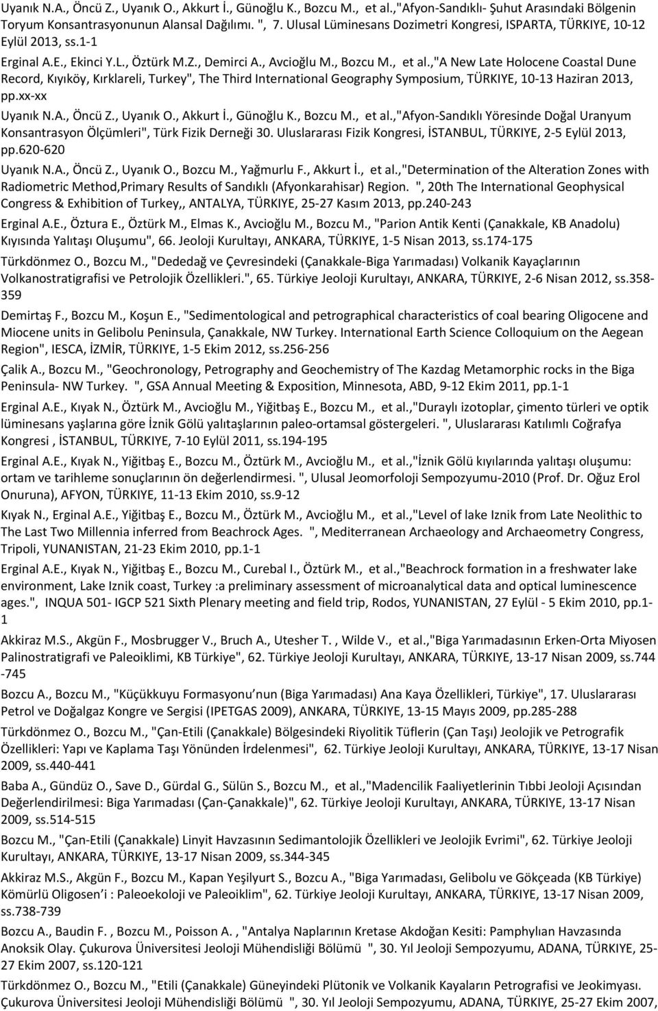 ,"a New Late Holocene Coastal Dune Record, Kıyıköy, Kırklareli, Turkey", The Third International Geography Symposium, TÜRKIYE, 10-13 Haziran 2013, pp.xx-xx Uyanık N.A., Öncü Z., Uyanık O., Akkurt İ.