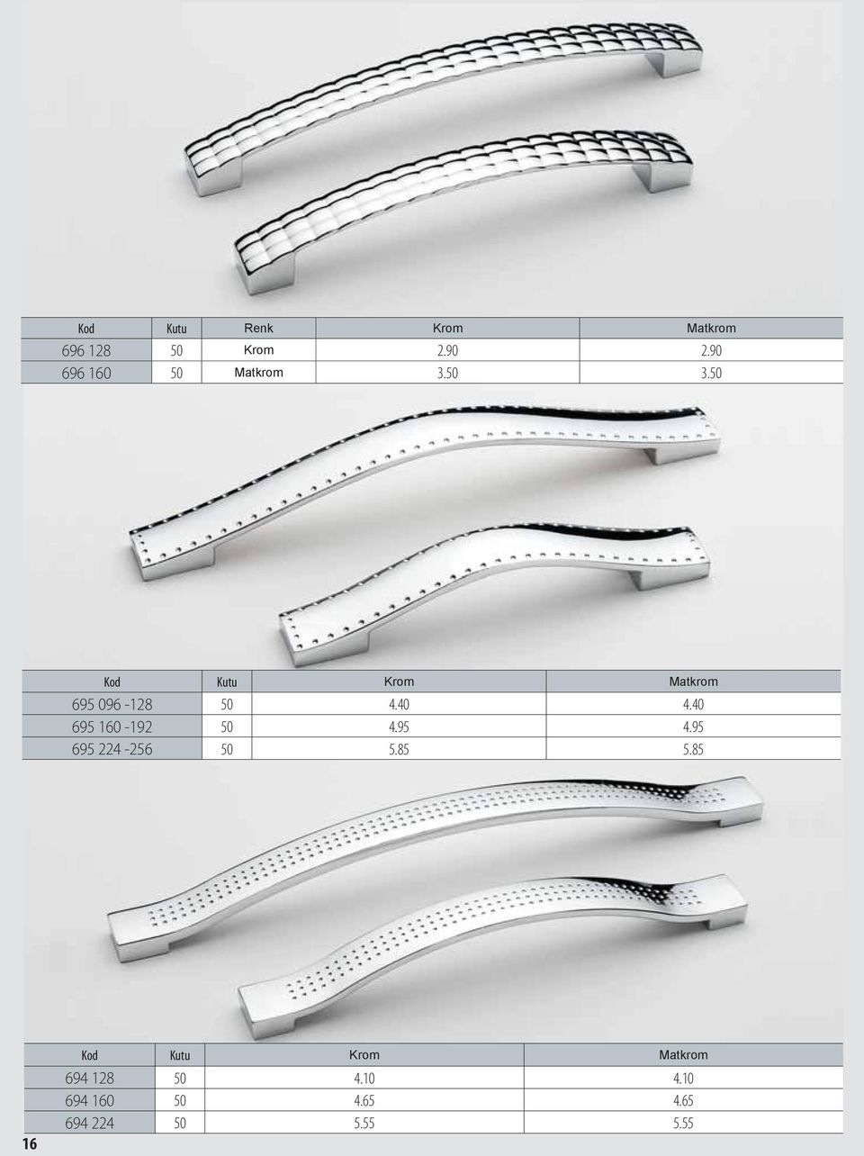 50 Kod Kutu Krom Matkrom 695 096-128 50 4.40 4.40 695 160-192 50 4.