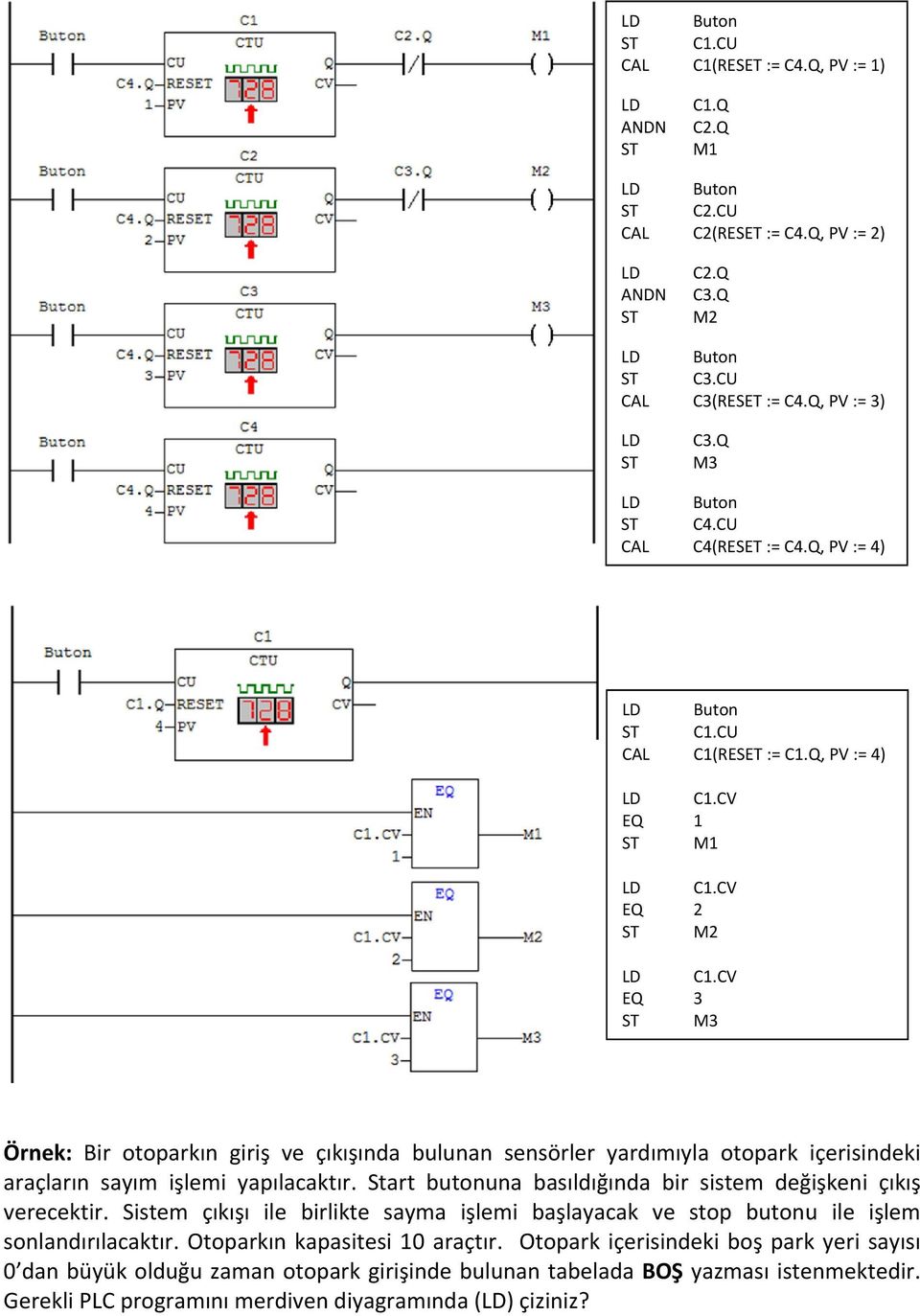 Q, PV := 4) EQ 1 M1 EQ 2 M2 EQ 3 M3 Örnek: Bir otoparkın giriş ve çıkışında bulunan sensörler yardımıyla otopark içerisindeki araçların sayım işlemi yapılacaktır.