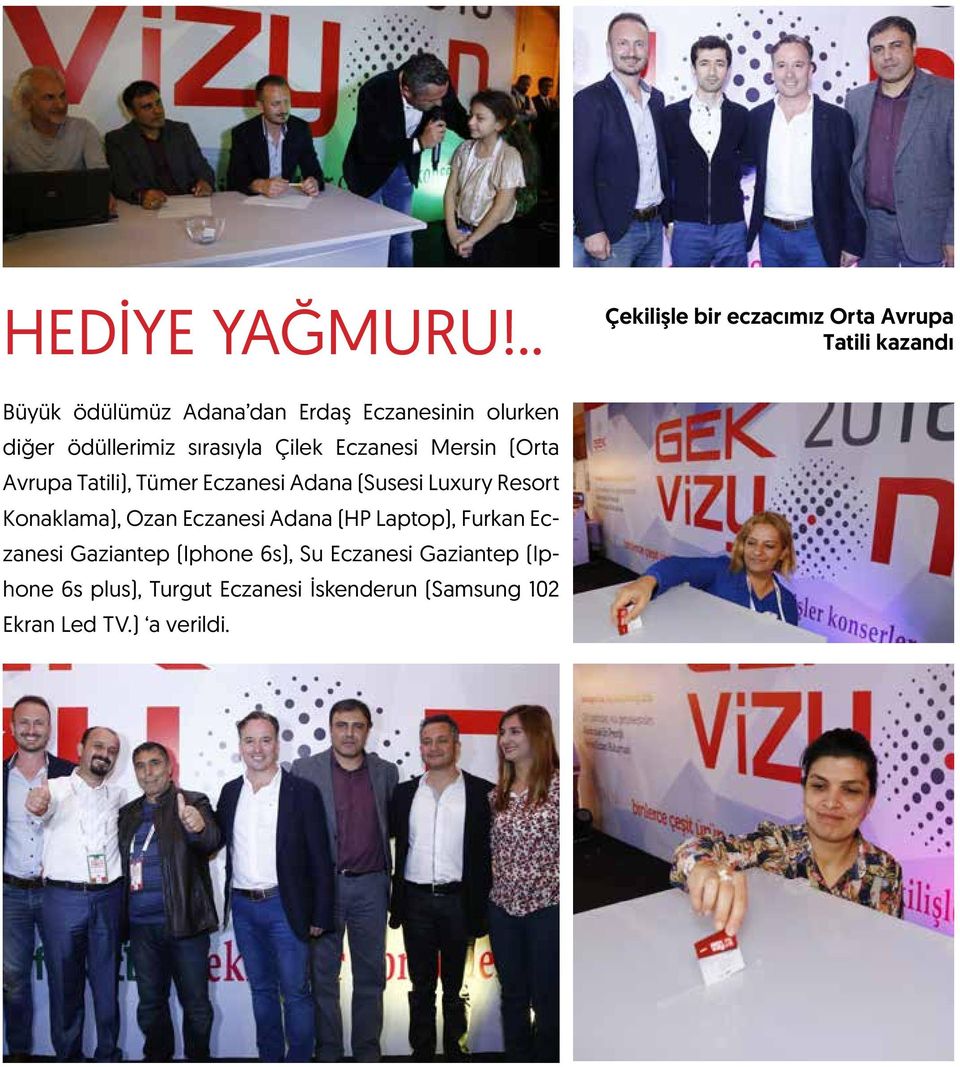 diğer ödüllerimiz sırasıyla Çilek Eczanesi Mersin (Orta Avrupa Tatili), Tümer Eczanesi Adana (Susesi