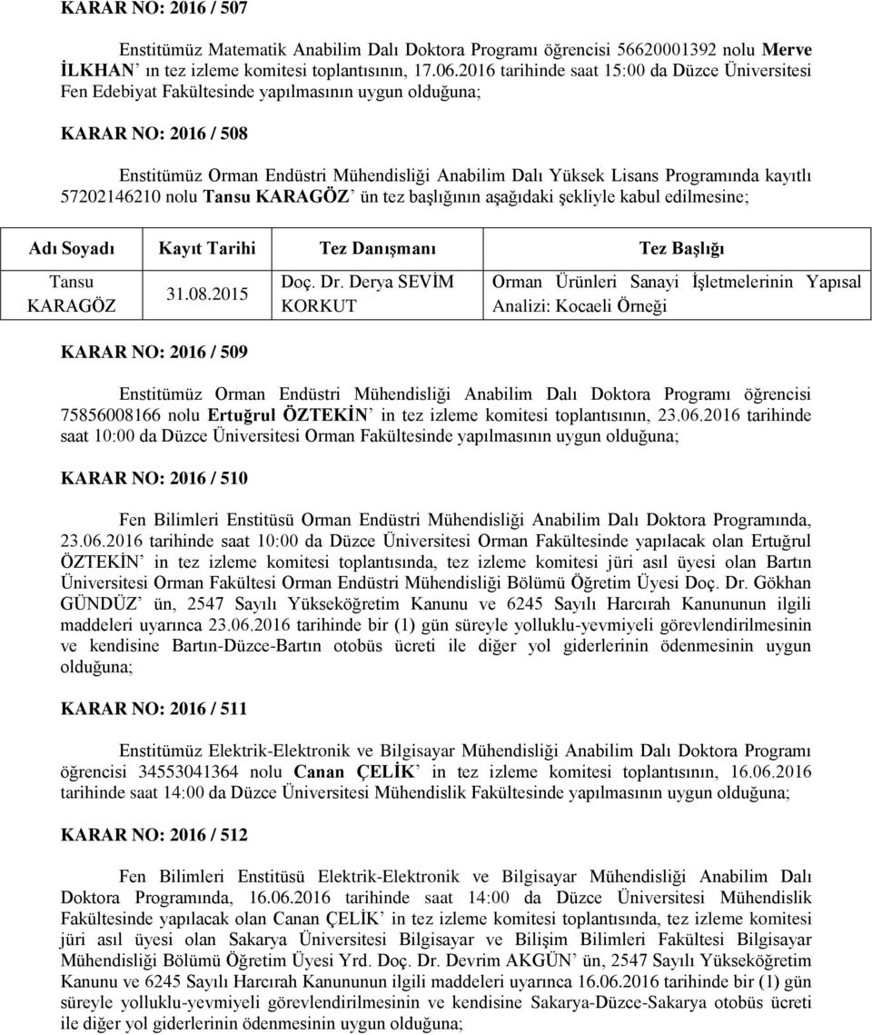 Programında kayıtlı 57202146210 nolu Tansu KARAGÖZ ün tez başlığının aşağıdaki şekliyle kabul edilmesine; Tez Başlığı Tansu KARAGÖZ 31.08.2015 Doç. Dr.