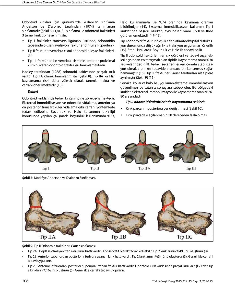 Tip II fraktürler vertebra cismi odontoid bileşke fraktürleridir. Tip III fraktürler ise vertebra cisminin anterior proksimal kısmını içeren odontoid fraktürleri tanımlamaktadır.