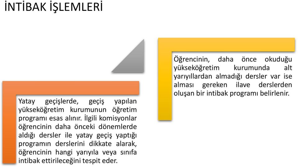 dikkate alarak, öğrencinin hangi yarıyıla veya sınıfa intibak ettirileceğini tespit eder.