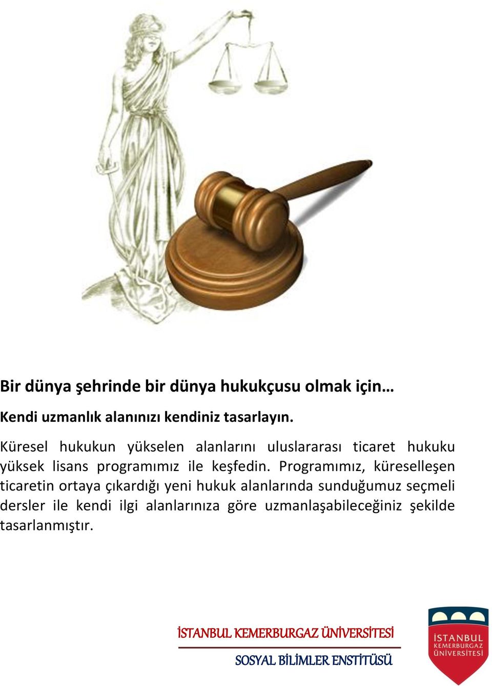 Programımız, küreselleşen ticaretin ortaya çıkardığı yeni hukuk alanlarında sunduğumuz seçmeli dersler