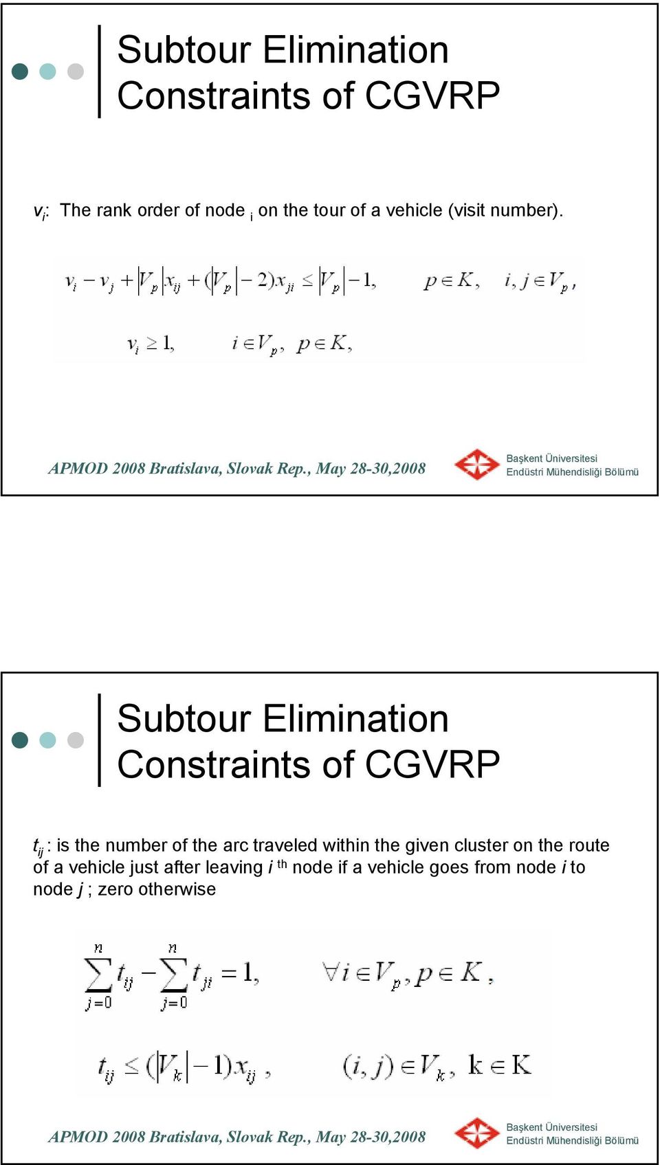 Subtour Elimination Constraints of CGVRP t ij : is the number of the arc traveled