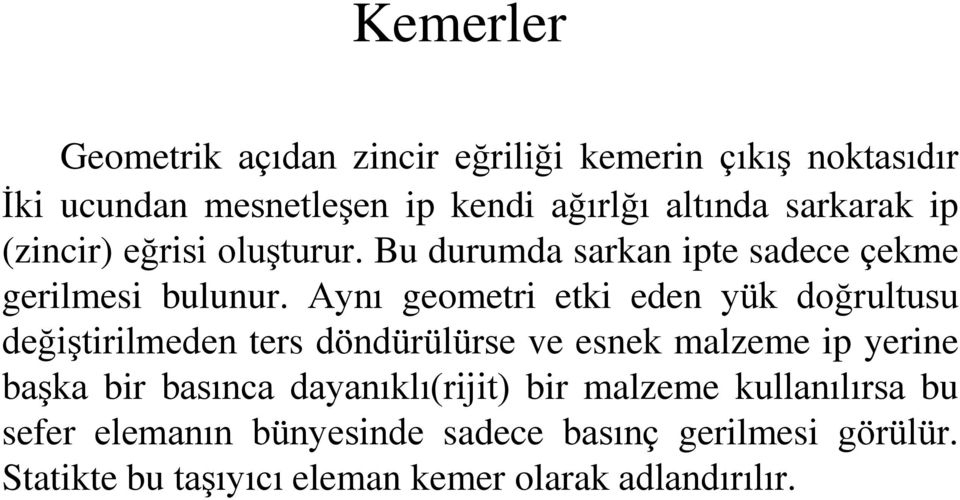 Aynı geometri etki eden yük doğrultusu değiştirilmeden ters döndürülürse ve esnek malzeme ip yerine başka bir basınca