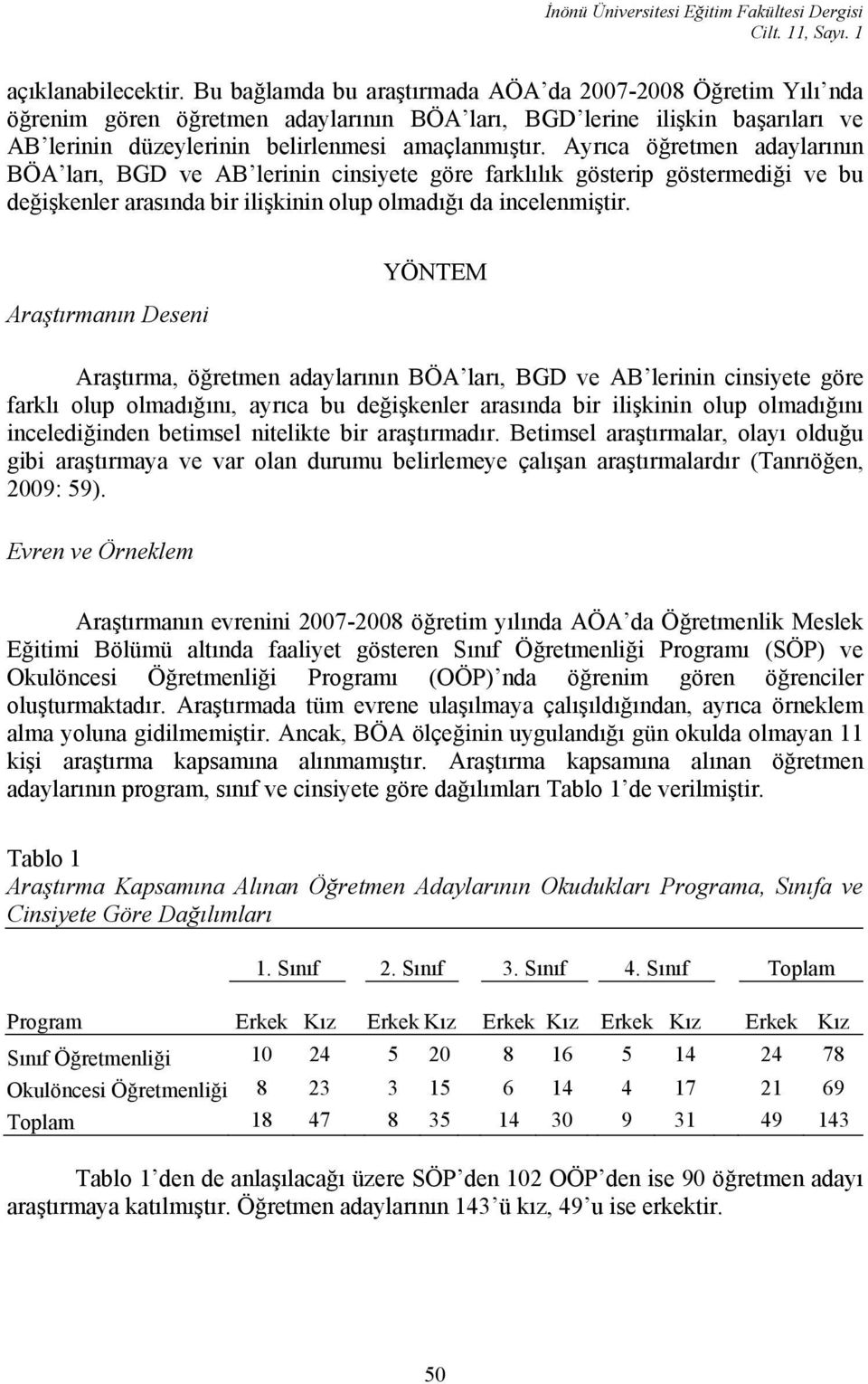 Ayrıca öğretmen adaylarının BÖA ları, BGD ve AB lerinin cinsiyete göre farklılık gösterip göstermediği ve bu değişkenler arasında bir ilişkinin olup olmadığı da incelenmiştir.