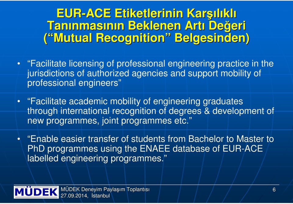 academic mobility of engineering graduates through international recognition of degrees & development of new programmes, joint programmes etc.