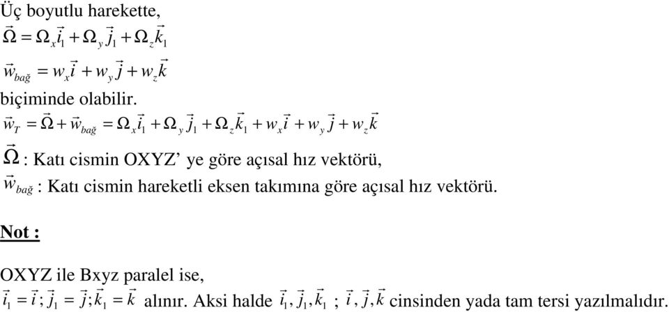 ektöü, w : Katı cismin haeketli eksen takımına göe açısal hız ektöü.