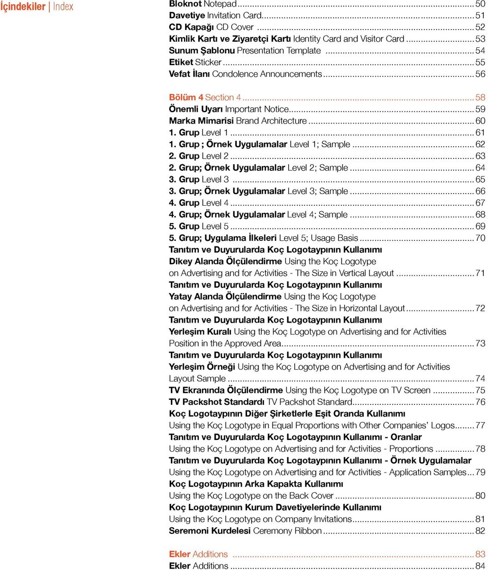 Grup ; Örnek Uygulamalar Level 1; Sample... 62 2. Grup Level 2... 63 2. Grup; Örnek Uygulamalar Level 2; Sample... 64 3. Grup Level 3... 65 3. Grup; Örnek Uygulamalar Level 3; Sample... 66 4.
