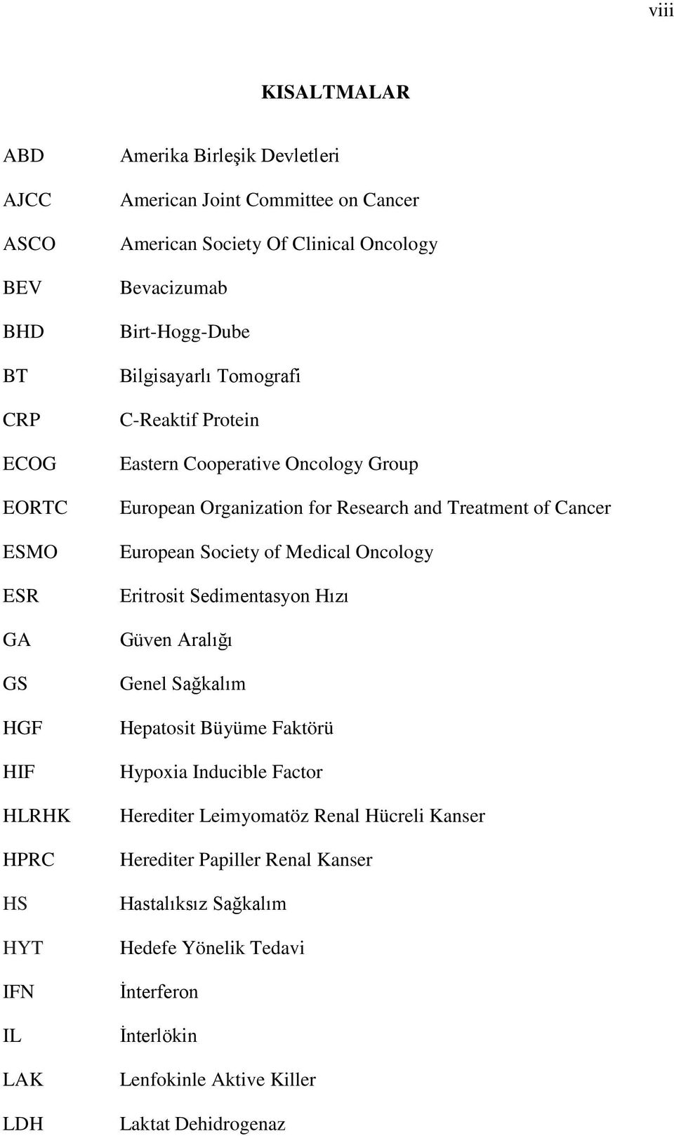 and Treatment of Cancer European Society of Medical Oncology Eritrosit Sedimentasyon Hızı Güven Aralığı Genel Sağkalım Hepatosit Büyüme Faktörü Hypoxia Inducible Factor