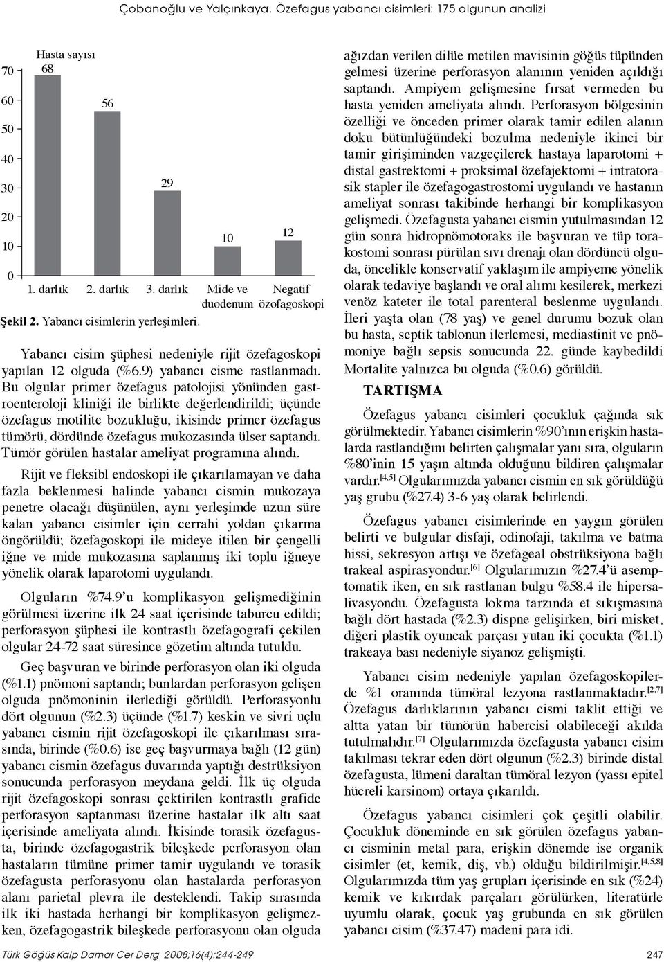 Bu olgular primer özefagus patolojisi yönünden gastroenteroloji kliniği ile birlikte değerlendirildi; üçünde özefagus motilite bozukluğu, ikisinde primer özefagus tümörü, dördünde özefagus