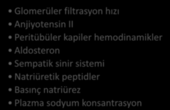 Efektif Dolaşım Hacminin Düzenlenmesinde Rol Oynayan Temel Efektörler Sistemik hemodinamikler Renal sodyum ekskresyonu Sempatik sinir sistemi Anjiyotensin II ADH