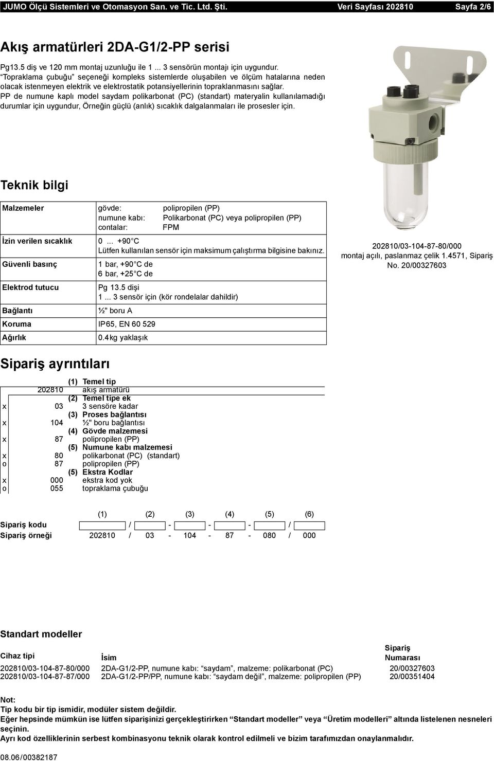 PP de numune kaplı model saydam polikarbonat (PC) (standart) materyalin kullanılamadığı durumlar için uygundur, Örneğin güçlü (anlık) sıcaklık dalgalanmaları ile prosesler için.