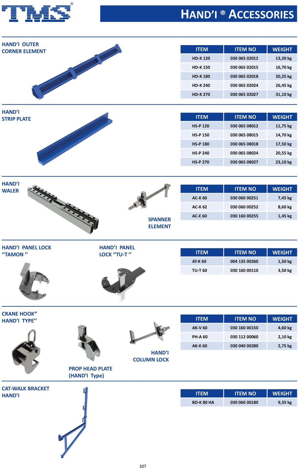 ELEMENT AC K 60 030 060 00251 7,45 kg AC K 62 030 060 00252 8,60 kg AC E 60 030 160 00255 1,45 kg PANEL LOCK TAMON PANEL LOCK TU T AT K 60 004 135 00260 1,50 kg TU T 60 030 160 00110 3,50 kg