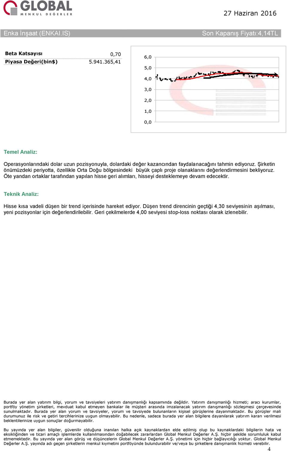 Şirketin önümüzdeki periyotta, özellikle Orta Doğu bölgesindeki büyük çaplı proje olanaklarını değerlendirmesini bekliyoruz.