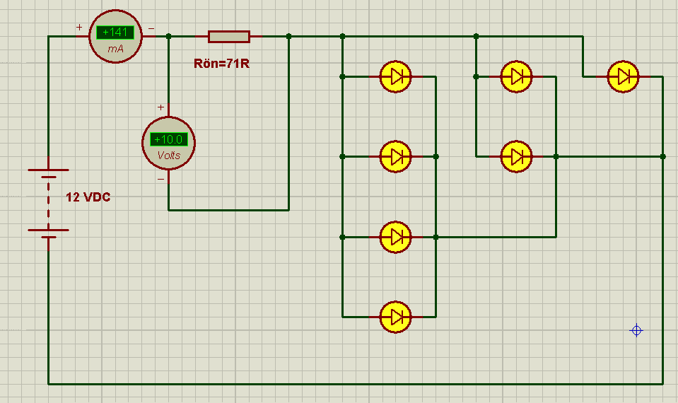 ÖRNEK1: Elimizde bulunan 5 adet kırmızı LED ile I harfi yazdırmak istiyoruz. Bir LEDin akımı 10 ma olacaktır. Giriş gerilimi 12 VDC ve LED çalışma voltajı 1,5 volttur.