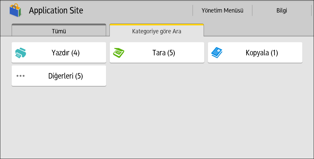 2. Uygulama Sitesinde Nasıl Çalışılır Uygulama Sitesini Görüntülemek 1. Ekranın alt kısmında, ortada bulunan, [Ana] simgesine basın. 2., [Uygulama Sitesi] simgesine basın.