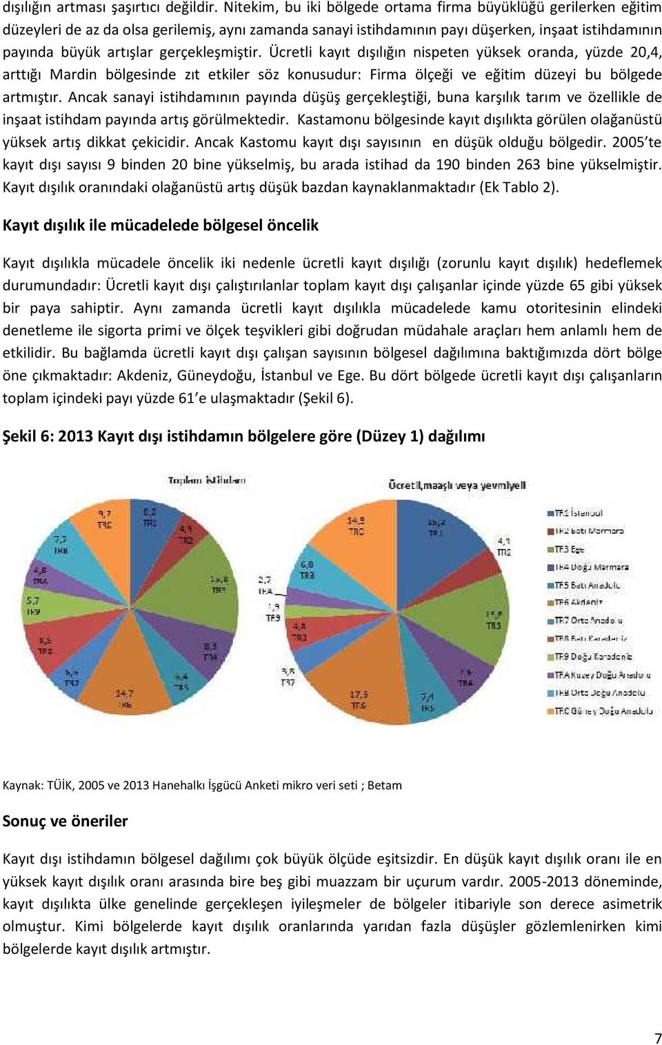 gerçekleşmiştir. Ücretli kayıt dışılığın nispeten yüksek oranda, yüzde 20,4, arttığı Mardin bölgesinde zıt etkiler söz konusudur: Firma ölçeği ve eğitim düzeyi bu bölgede artmıştır.