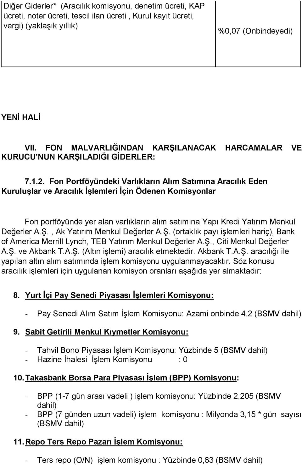 Fon Portföyündeki Varlıkların Alım Satımına Aracılık Eden Kuruluşlar ve Aracılık İşlemleri İçin Ödenen Komisyonlar Fon portföyünde yer alan varlıkların alım satımına Yapı Kredi Yatırım Menkul