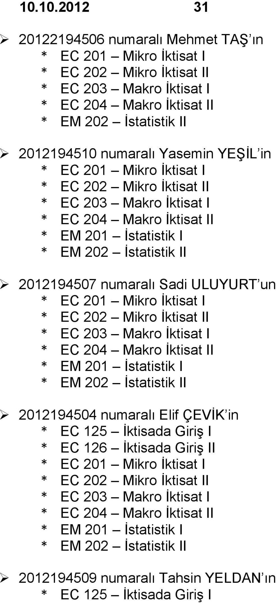 2012194504 numaralı Elif ÇEVİK in * EC 125 İktisada Giriş I * EC 126 İktisada