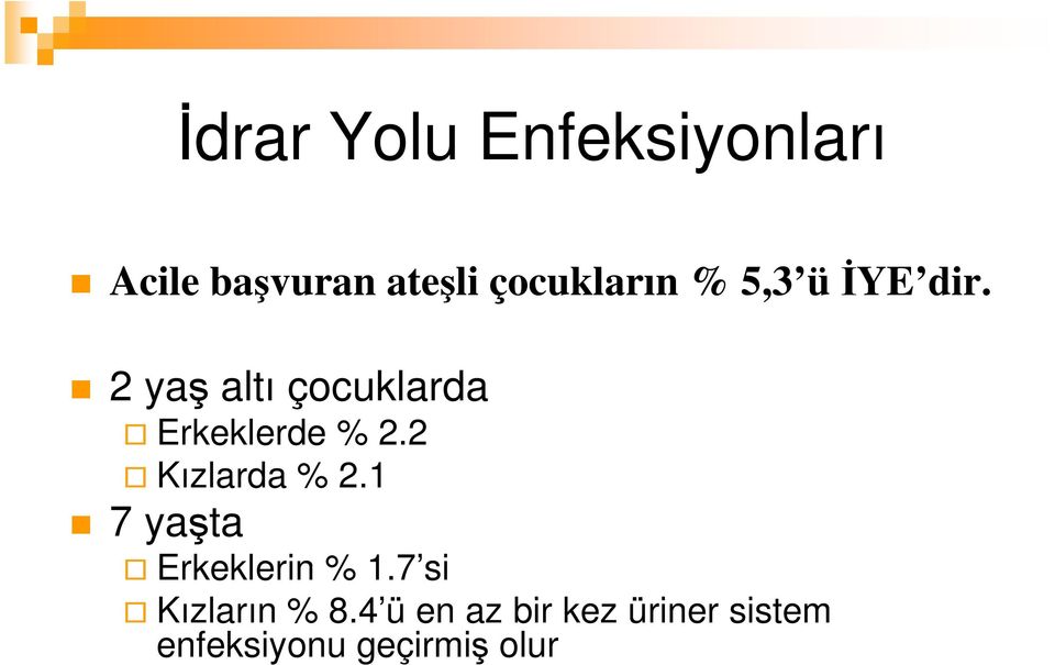 2 yaş altı çocuklarda Erkeklerde % 2.2 Kızlarda % 2.