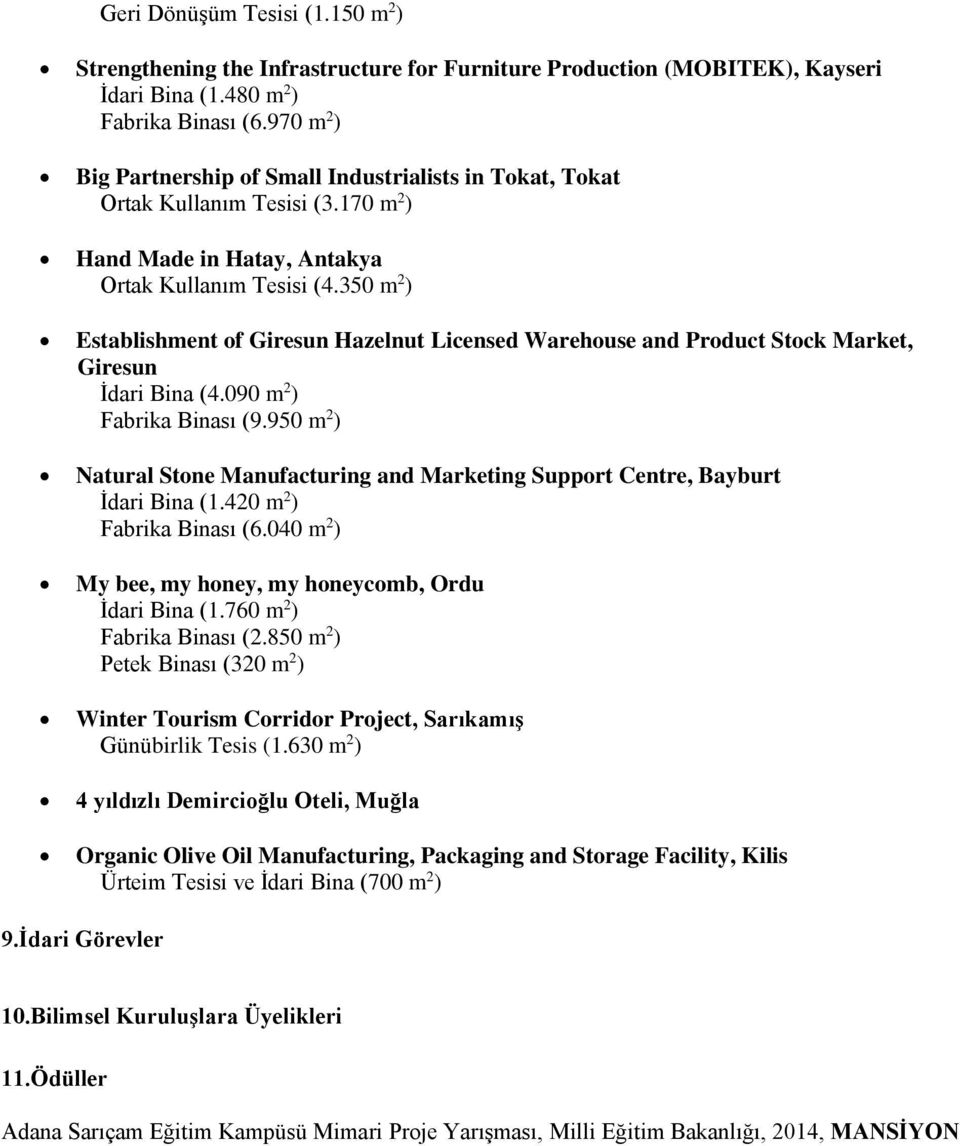 350 m 2 ) Establishment of Giresun Hazelnut Licensed Warehouse and Product Stock Market, Giresun İdari Bina (4.090 m 2 ) Fabrika Binası (9.