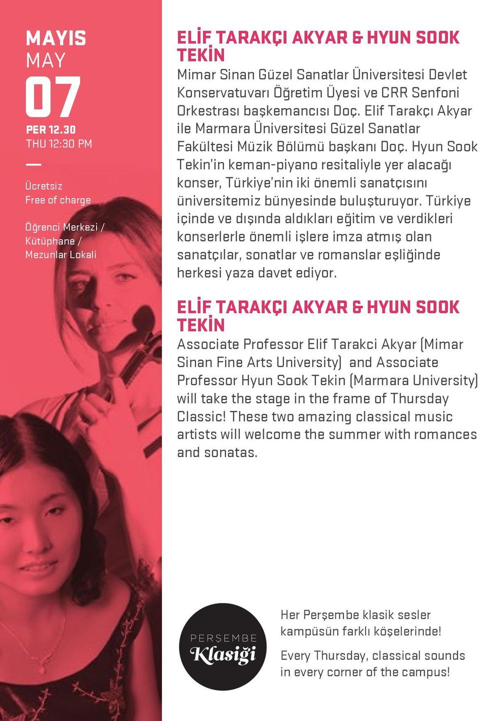 Orkestrası başkemancısı Doç. Elif Tarakçı Akyar ile Marmara Üniversitesi Güzel Sanatlar Fakültesi Müzik Bölümü başkanı Doç.