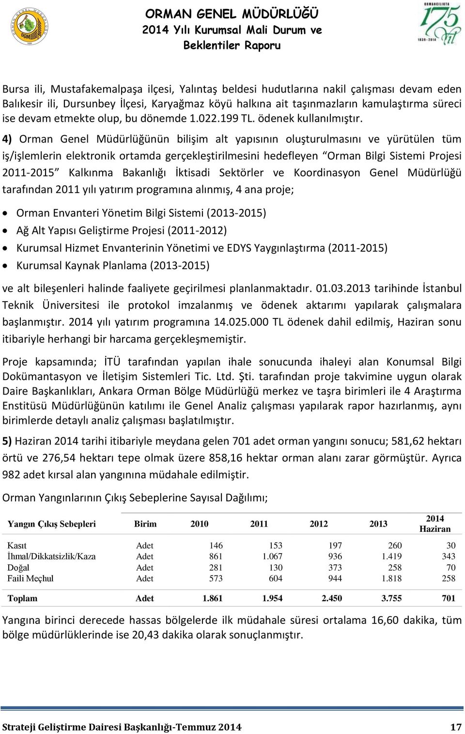 4) Orman Genel Müdürlüğünün bilişim alt yapısının oluşturulmasını ve yürütülen tüm iş/işlemlerin elektronik ortamda gerçekleştirilmesini hedefleyen Orman Bilgi Sistemi Projesi 2011-2015 Kalkınma