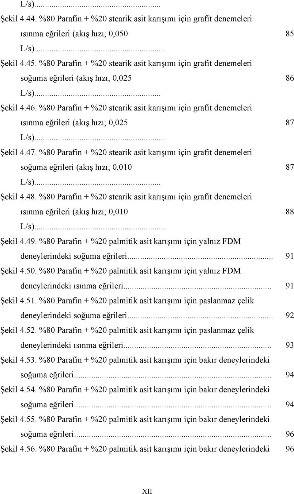 %80 Parafin + %20 stearik asit karışımı için grafit denemeleri ısınma eğrileri (akış hızı; 0,025 87 L/s)... Şekil 4.47.