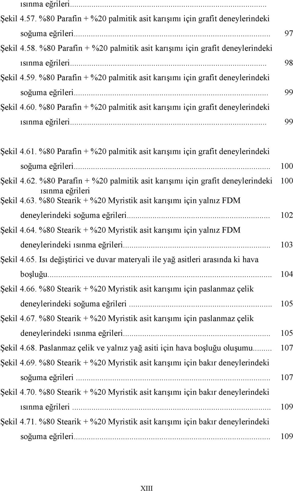 60. %80 Parafin + %20 palmitik asit karışımı için grafit deneylerindeki ısınma eğrileri... 99 Şekil 4.61. %80 Parafin + %20 palmitik asit karışımı için grafit deneylerindeki soğuma eğrileri.