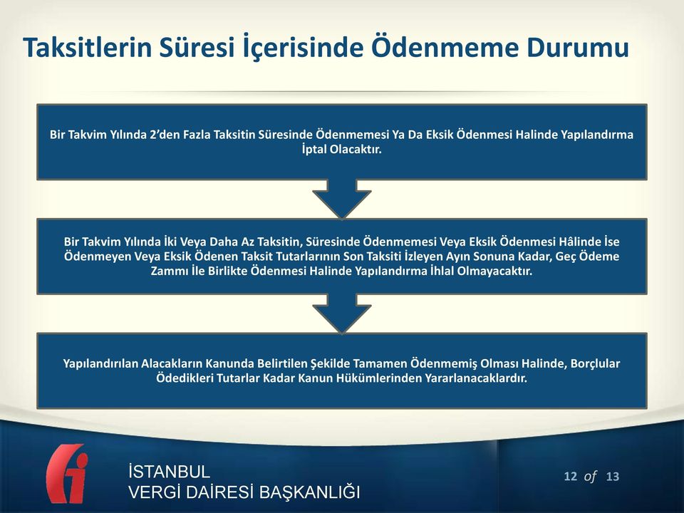 Bir Takvim Yılında İki Veya Daha Az Taksitin, Süresinde Ödenmemesi Veya Eksik Ödenmesi Hâlinde İse Ödenmeyen Veya Eksik Ödenen Taksit Tutarlarının Son