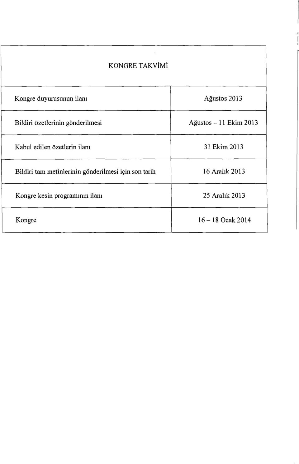 Ekim 2013 Bildiri tam metinlerinin gonderilmesi iqin son tarih 16 Aralik