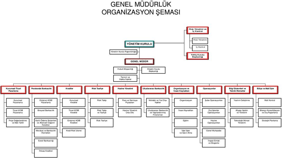 Bireysel Bankacılık ve Tasfiye Orta Ofis ve Yapılandırılmı Finansman ları Altyapı letim ve Yönetimi Bilanço Konsolidasyon ve Dı Raporlama Proje Deerlendirme ve Mali Tahlil Kartlı Ödeme Sistemleri ve