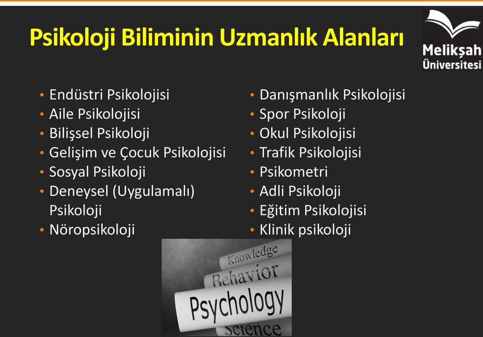 (Uygulamalı) Psikoloji Nöropsikoloji Danışmanlık Psikolojisi Spor Psikoloji Okul