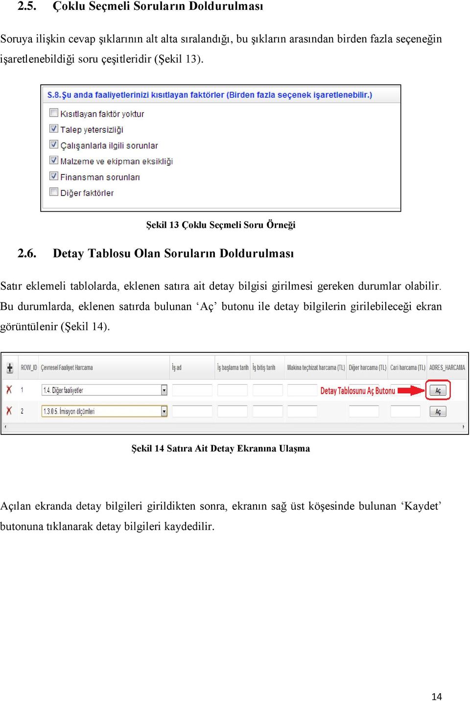 Detay Tablosu Olan Soruların Doldurulması Satır eklemeli tablolarda, eklenen satıra ait detay bilgisi girilmesi gereken durumlar olabilir.