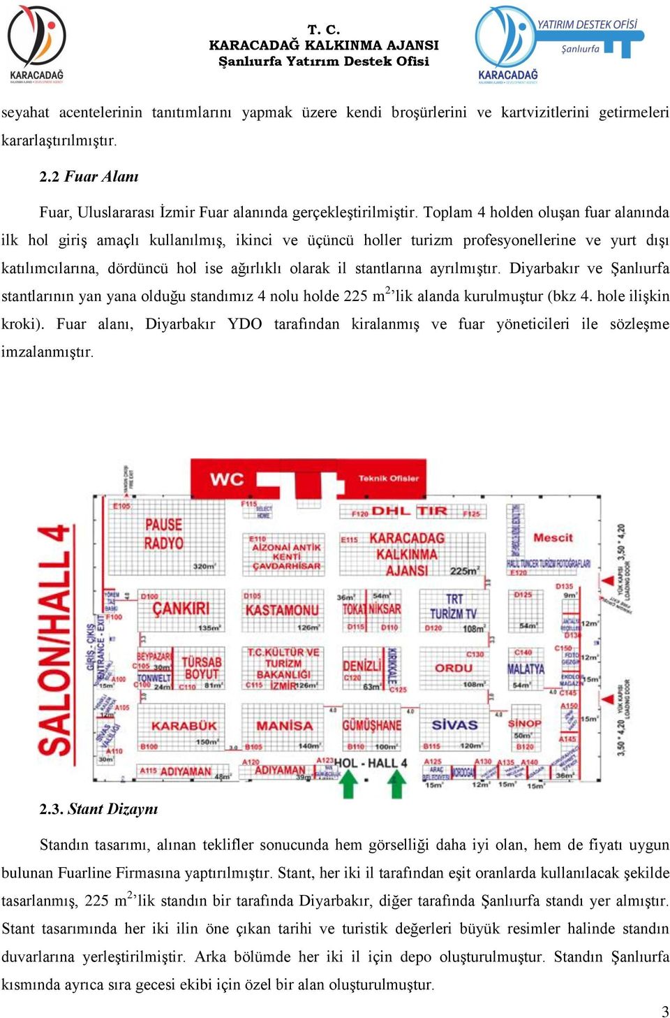 ayrılmıştır. Diyarbakır ve Şanlıurfa stantlarının yan yana olduğu standımız 4 nolu holde 225 m 2 lik alanda kurulmuştur (bkz 4. hole ilişkin kroki).