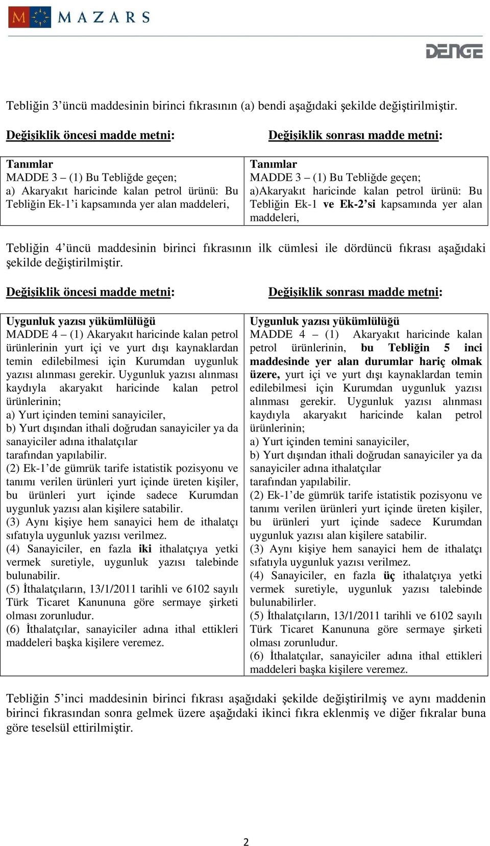 Tanımlar MADDE 3 (1) Bu Tebliğde geçen; a)akaryakıt haricinde kalan petrol ürünü: Bu Tebliğin Ek-1 ve Ek-2 si kapsamında yer alan maddeleri, Tebliğin 4 üncü maddesinin birinci fıkrasının ilk cümlesi