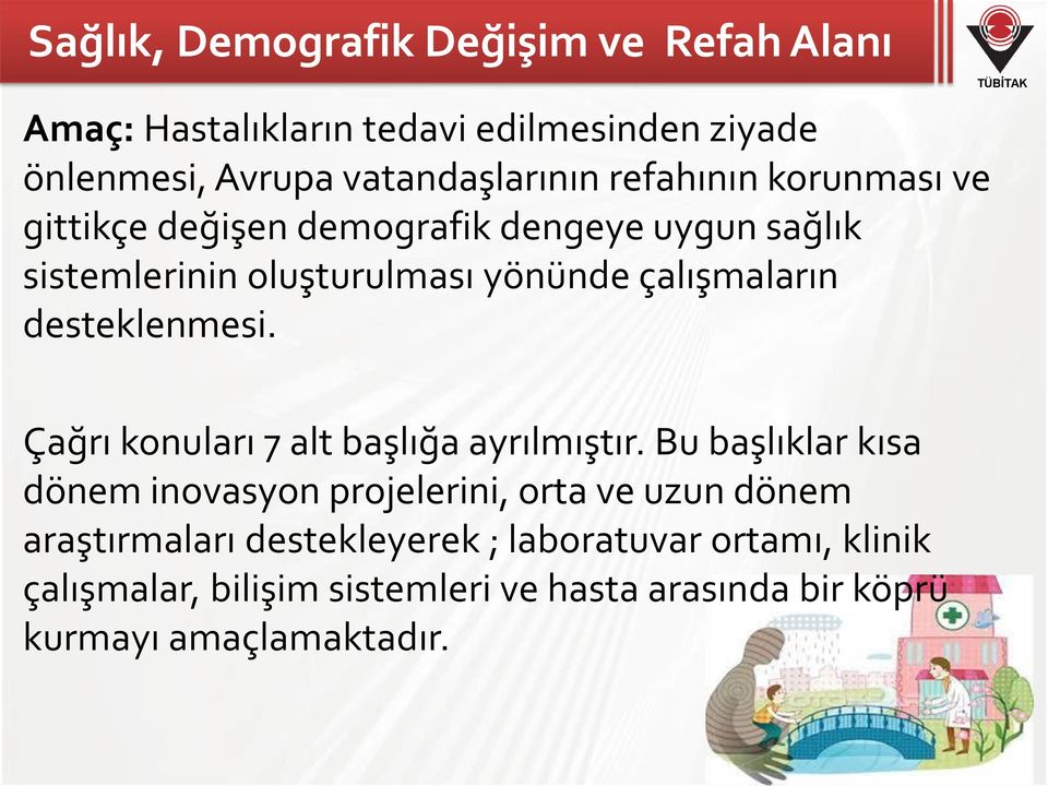 desteklenmesi. Çağrı konuları 7 alt başlığa ayrılmıştır.