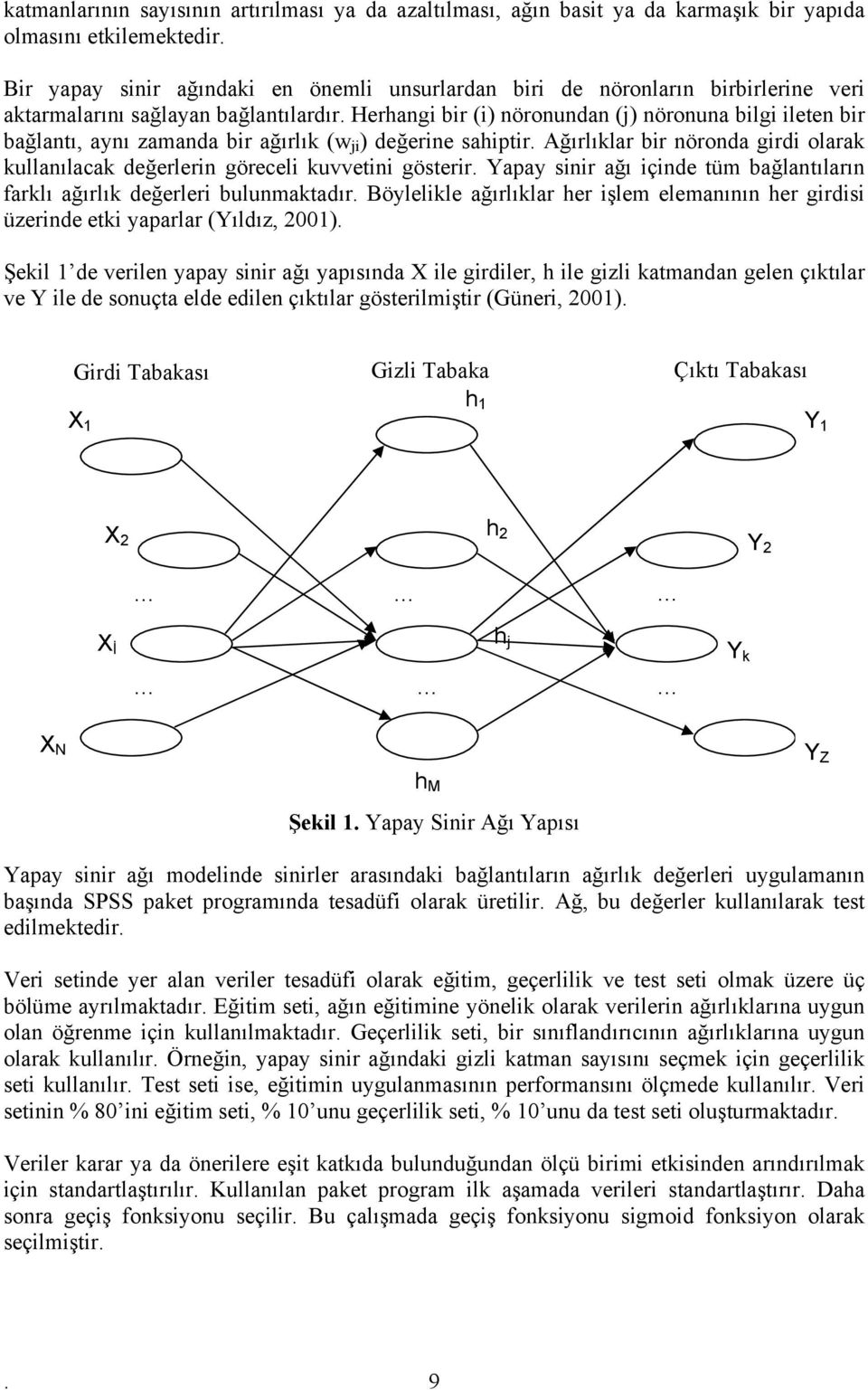 Herhangi bir (i) nöronundan (j) nöronuna bilgi ileen bir bağlanı, aynı zamanda bir ağırlık (w ji ) değerine sahipir.