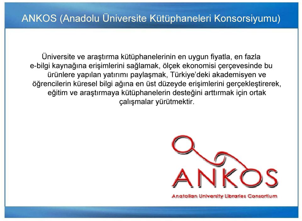 yatırımı paylaşmak, Türkiye deki akademisyen ve öğrencilerin küresel bilgi ağına en üst düzeyde