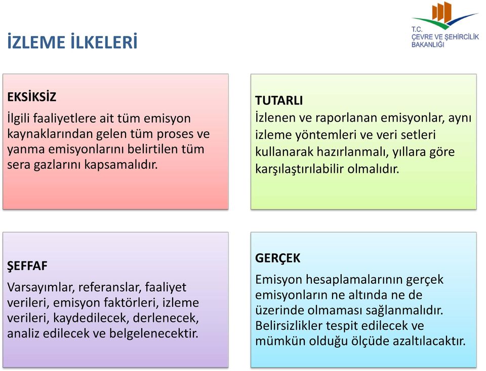 ŞEFFAF Varsayımlar, referanslar, faaliyet verileri, emisyon faktörleri, izleme verileri, kaydedilecek, derlenecek, analiz edilecek ve belgelenecektir.